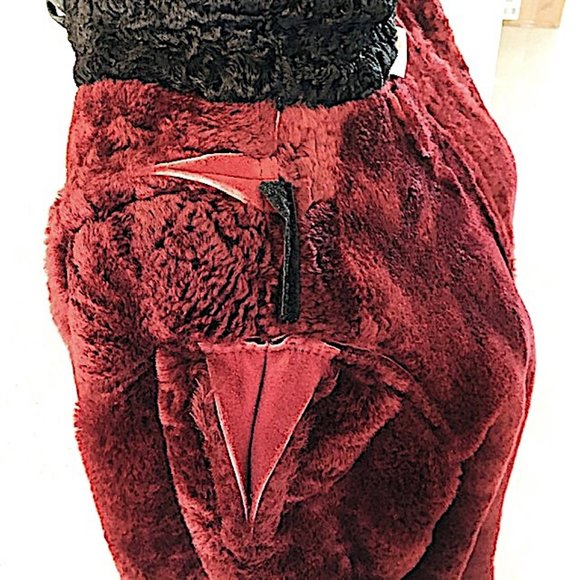 Burgundy Persian Lamb Swing Coat w/ Sheep Fur Trim - Picture 8 of 8